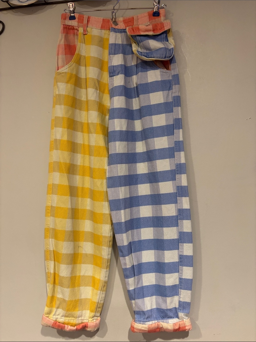 FARM Rio Two-Tone Gingham mix print Jeans in Yellow, Blue & Pink